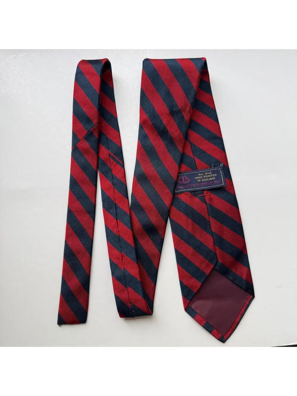 Vintage Dooney & Bourke Silk Tie Made in England Red Navy Stripe Prep Ivy Style